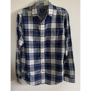 American Eagle Men's Medium Shirt Blue Windowpane Plaid Button  Flannel Slim Fit